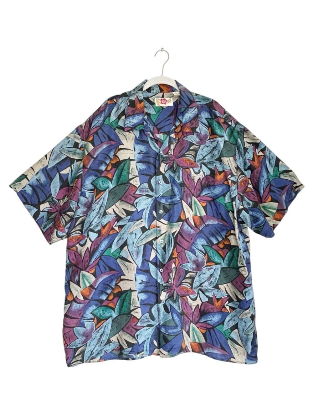 Vintage Hilo Hattie Silk Hawaiian Resort Camp Shirt Tropical Leaf Print - Sz 2XL